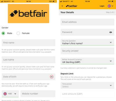 Betfair Registration